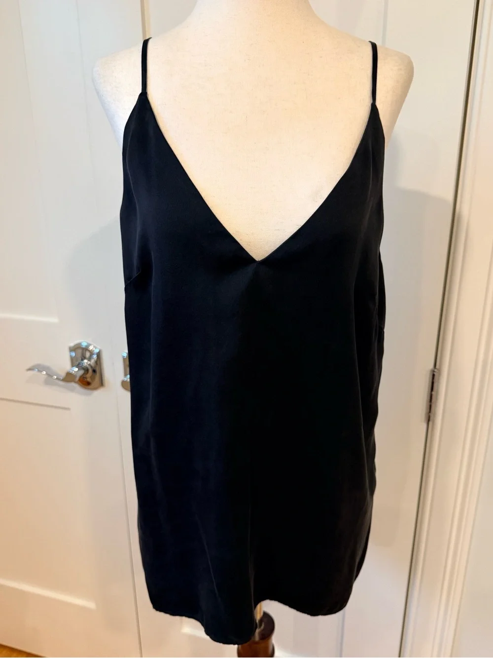 ANTONIO MELANI Black Silk V-Neck Spaghetti Strap Cami